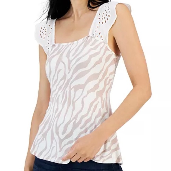 Women’s eyelet flutter-sleeve top - Picture 1 of 10